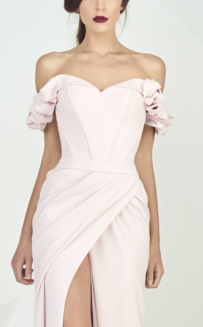 Gaby Charbachy G0665 Off-Shoulder Ruffled Corset Evening Gown