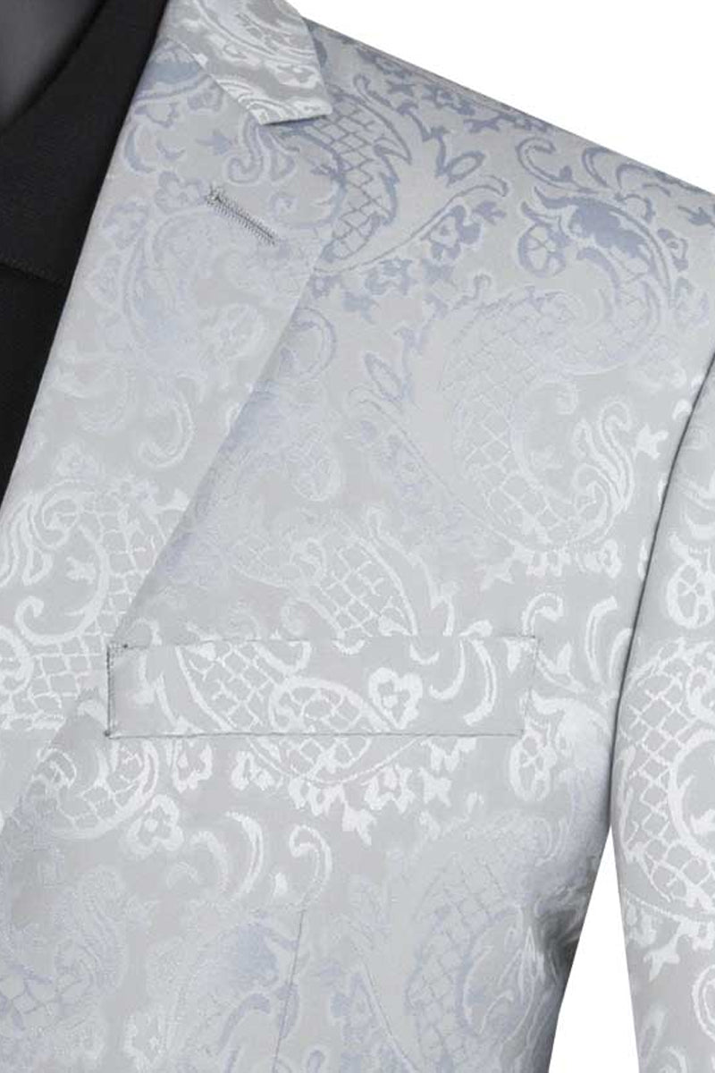Men's Slim Fit Vested Paisley Wedding Tuxedo in Black by Vinci