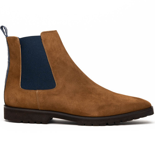 Zelli Gianna Suede Chelsea Boots in Cognac with Flexible Navy Goring