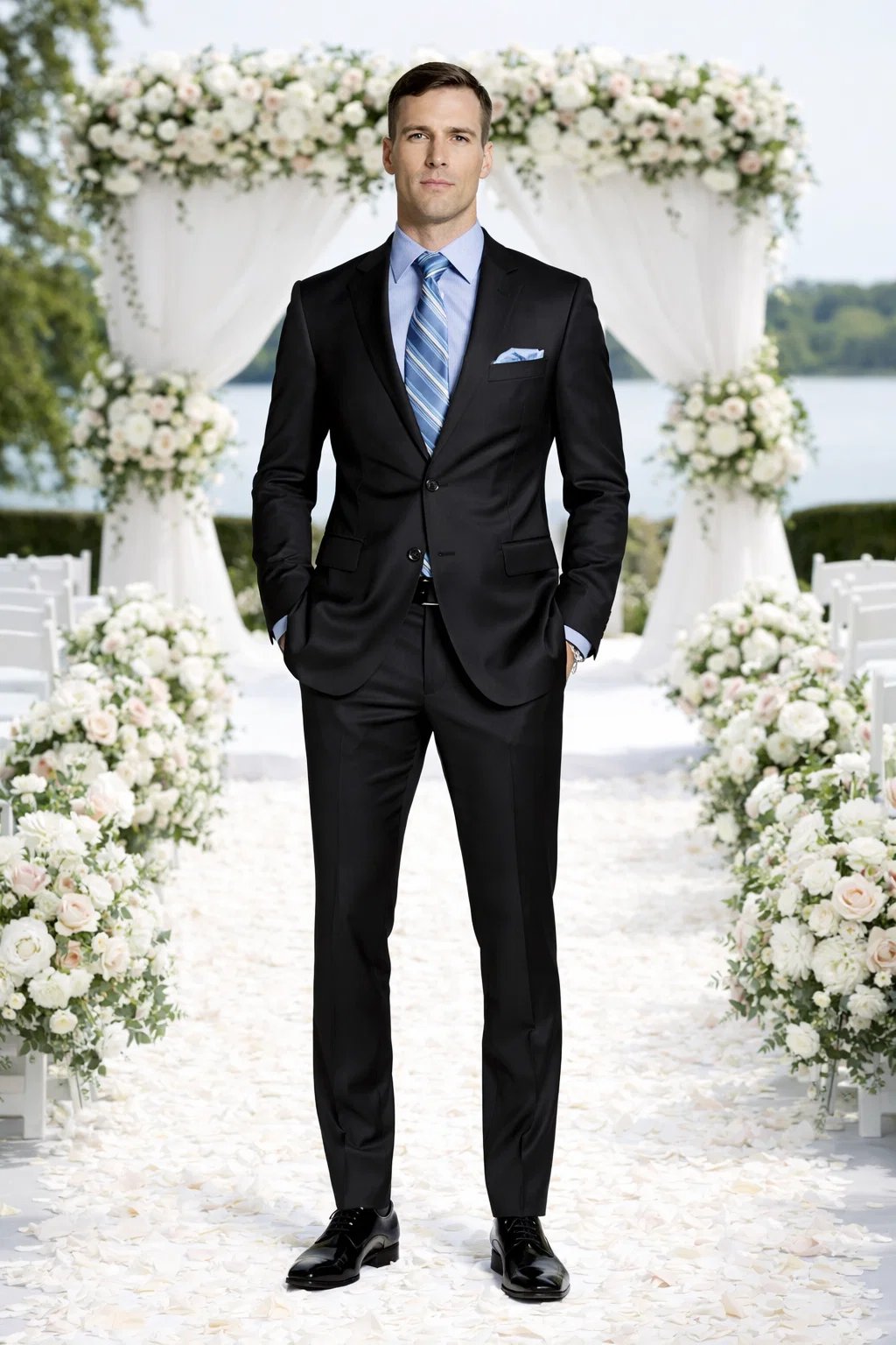 Giorgio Fiorelli Black and French Blue Two-Button Suit by Usamensoutlet