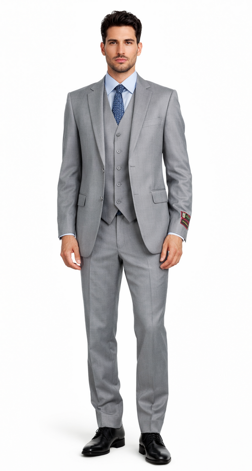 Giorgio Fiorelli Grey Two-Button Suit + Vest by Usamensoutlet