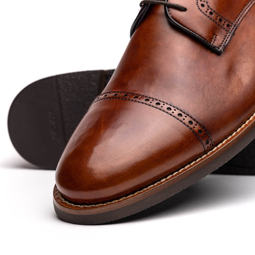 Zelli Giovanni Cap Toe Brogue Dress Shoes in Cognac with Textured Finish