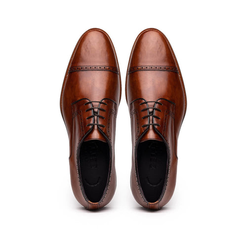 Zelli Giovanni Cap Toe Brogue Dress Shoes in Cognac with Textured Finish