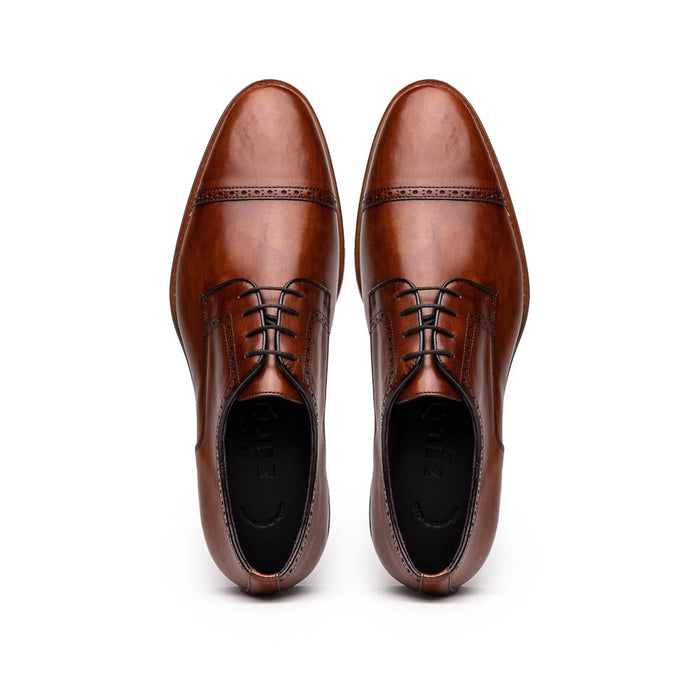 Zelli Giovanni Cap Toe Brogue Dress Shoes in Cognac with Textured Finish