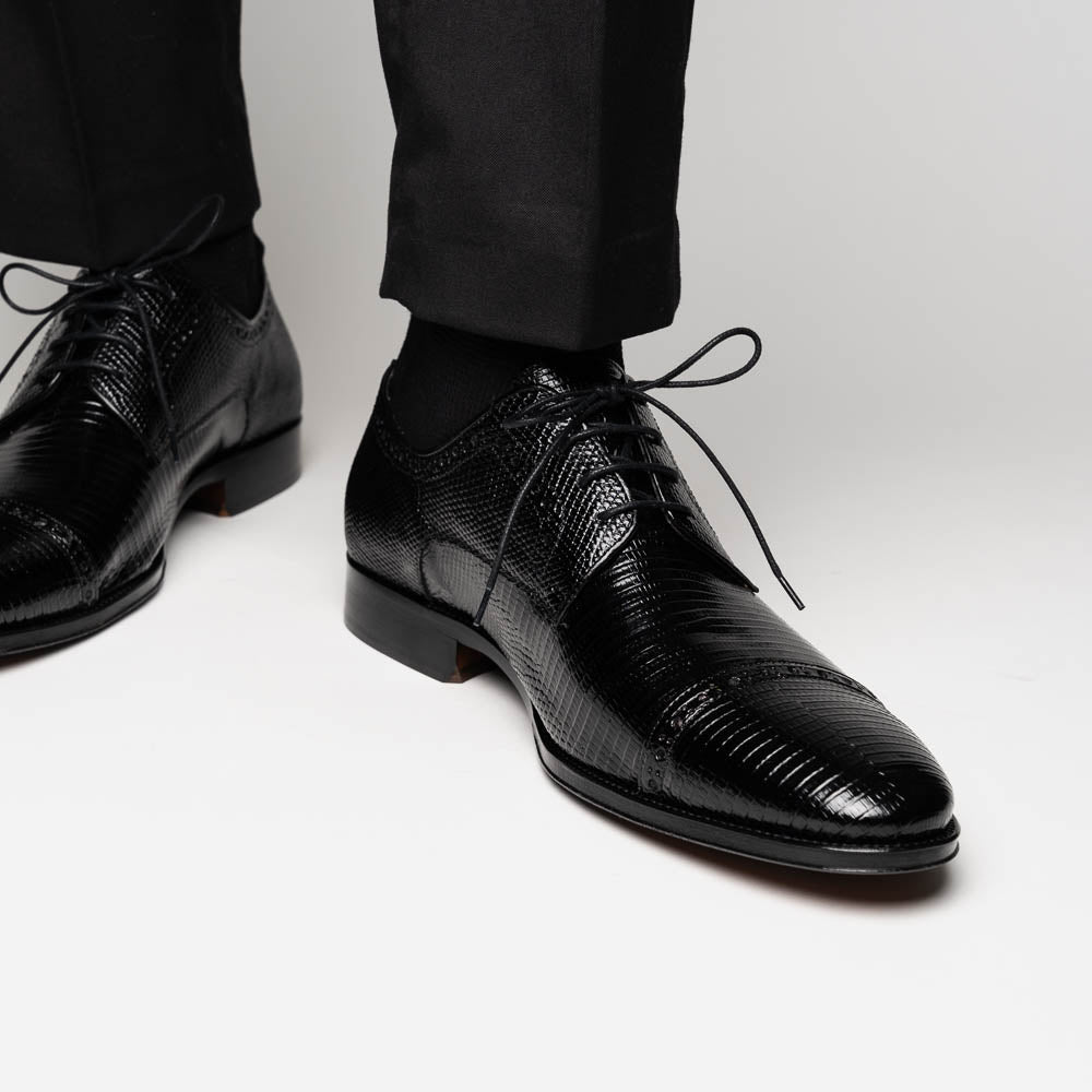 Zelli Giovanni Genuine Lizard Cap Toe Brogue Dress Shoes in Black