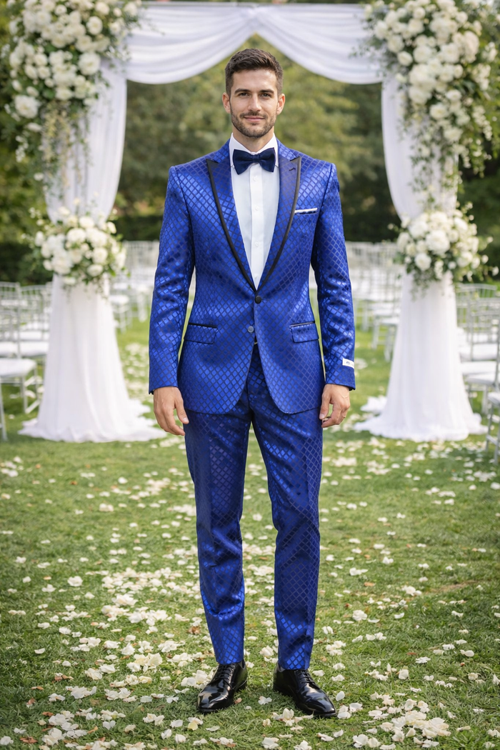 Giovanni Testi Navy Checkered Slim Fit Suit Tuxedo by Usamensoutlet