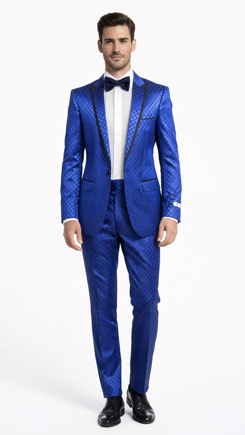 Giovanni Testi Navy Checkered Slim Fit Suit Tuxedo by Usamensoutlet