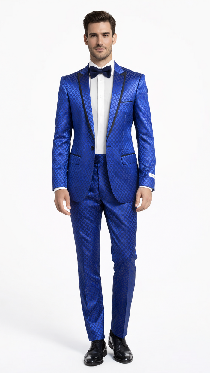 Giovanni Testi Navy Checkered Slim Fit Suit Tuxedo by Usamensoutlet