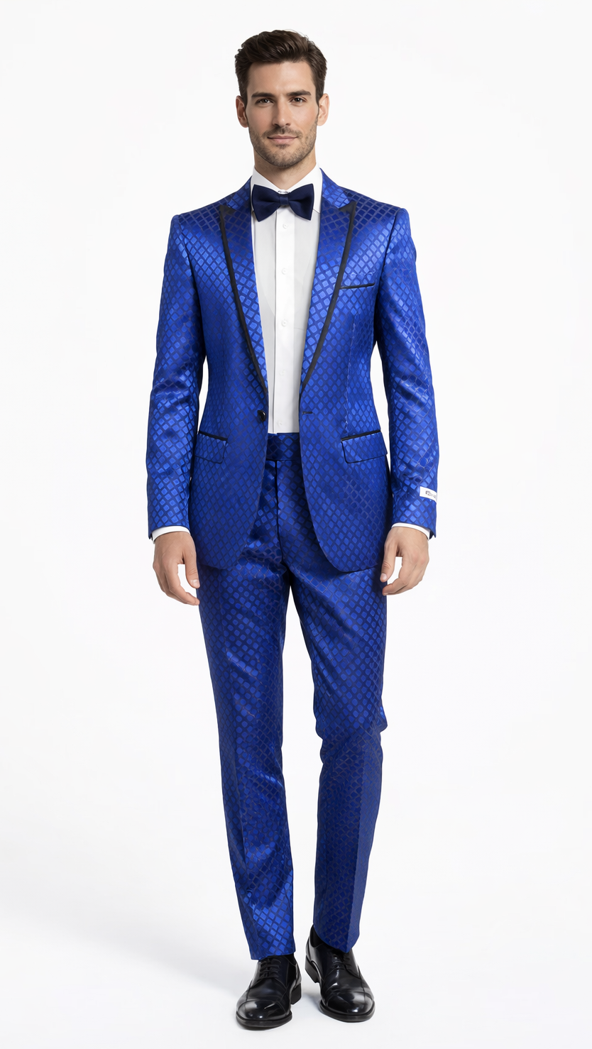 Giovanni Testi Navy Checkered Slim Fit Suit Tuxedo by Usamensoutlet