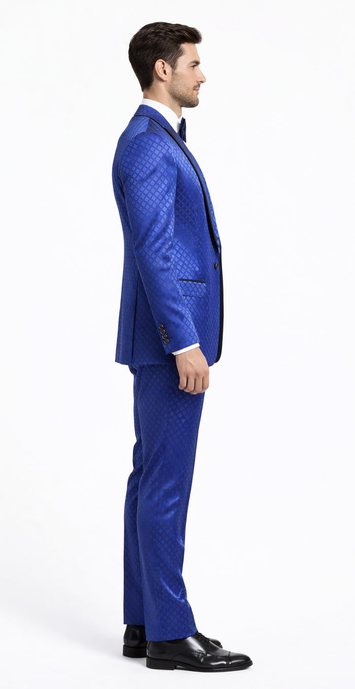 Giovanni Testi Navy Checkered Slim Fit Suit Tuxedo by Usamensoutlet