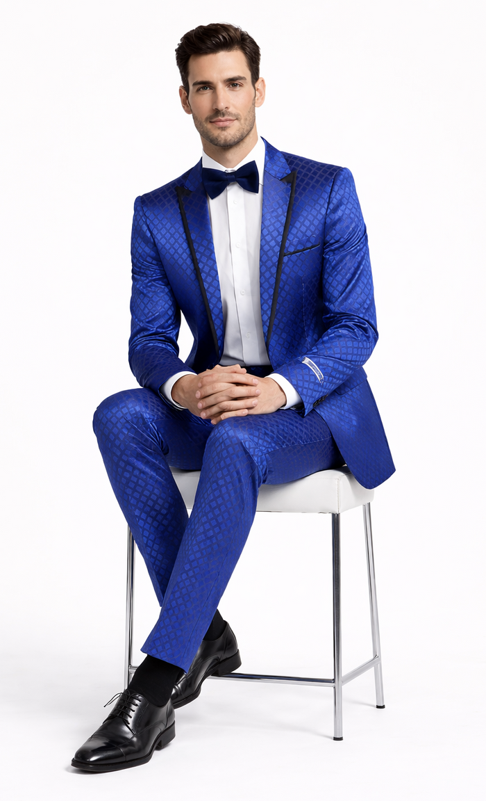 Giovanni Testi Navy Checkered Slim Fit Suit Tuxedo by Usamensoutlet