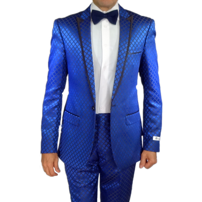 Giovanni Testi Navy Checkered Slim Fit Suit Tuxedo by Usamensoutlet