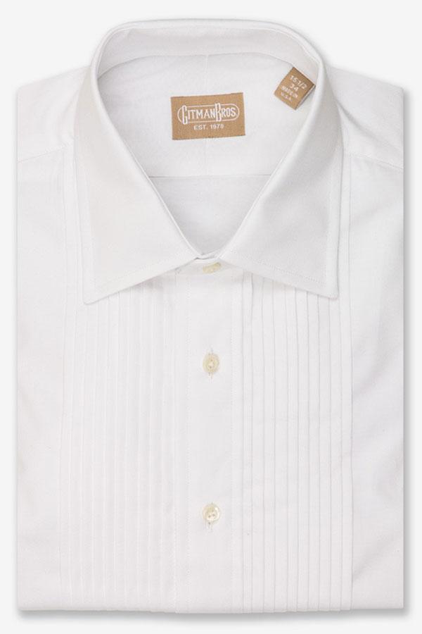 Oliver White Pleated Laydown Tuxedo Shirt by Gitman