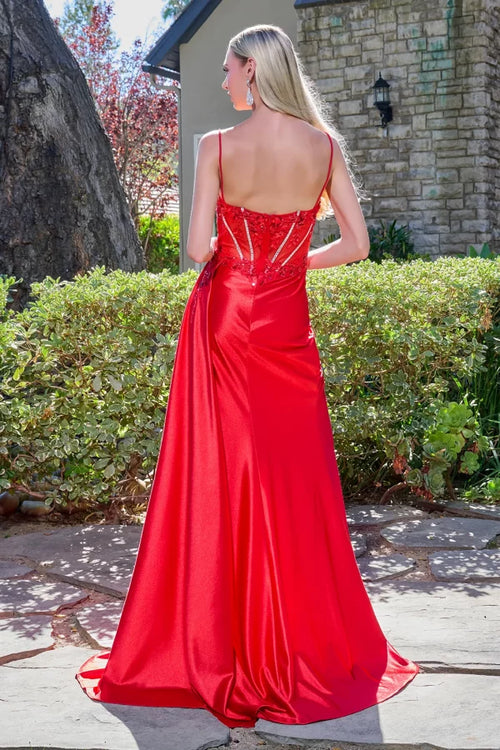 Prom Dress with Beaded Bodice & High Slit Spaghetti Strap Formal Gown by Elizabeth K GL3619