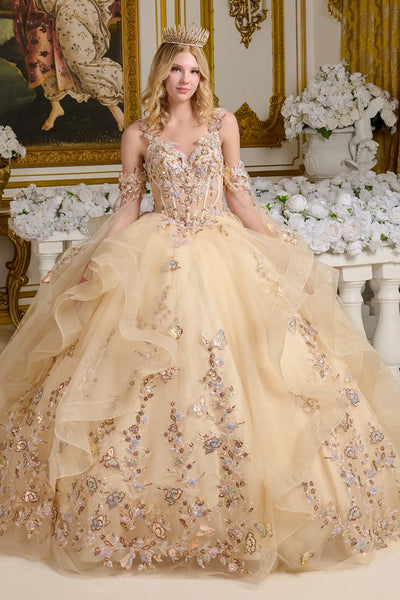 V-Neck Ruffled Ball Gown by Elizabeth KGL3648