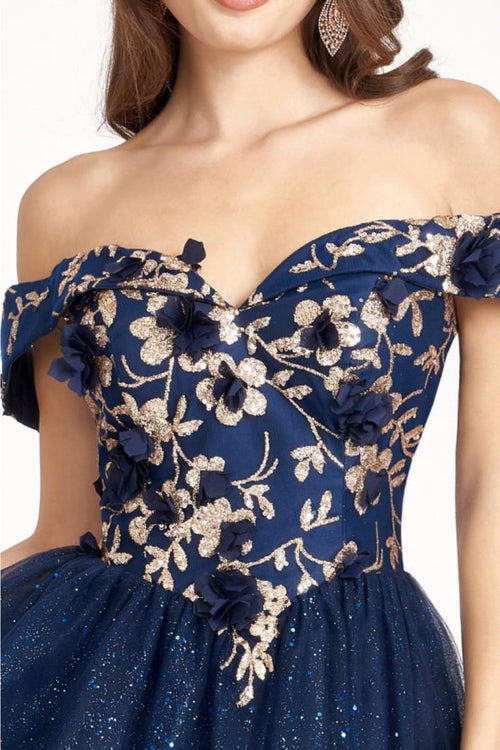Glitter Print Short Off Shoulder Dress by Elizabeth KGS1978