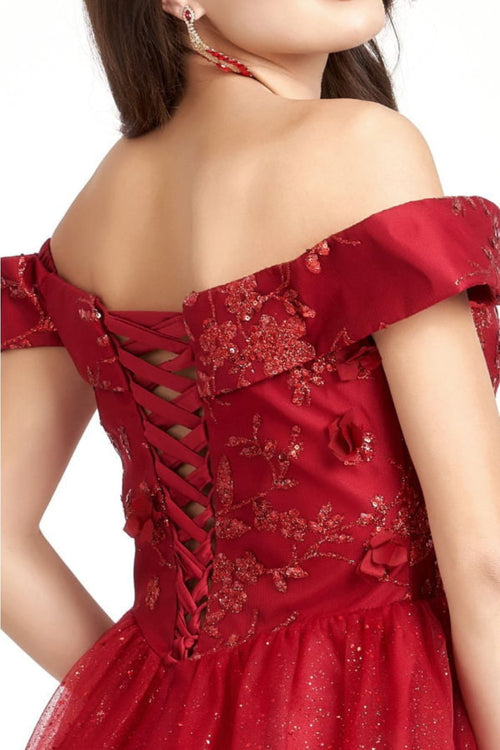 Glitter Print Short Off Shoulder Dress by Elizabeth KGS1978