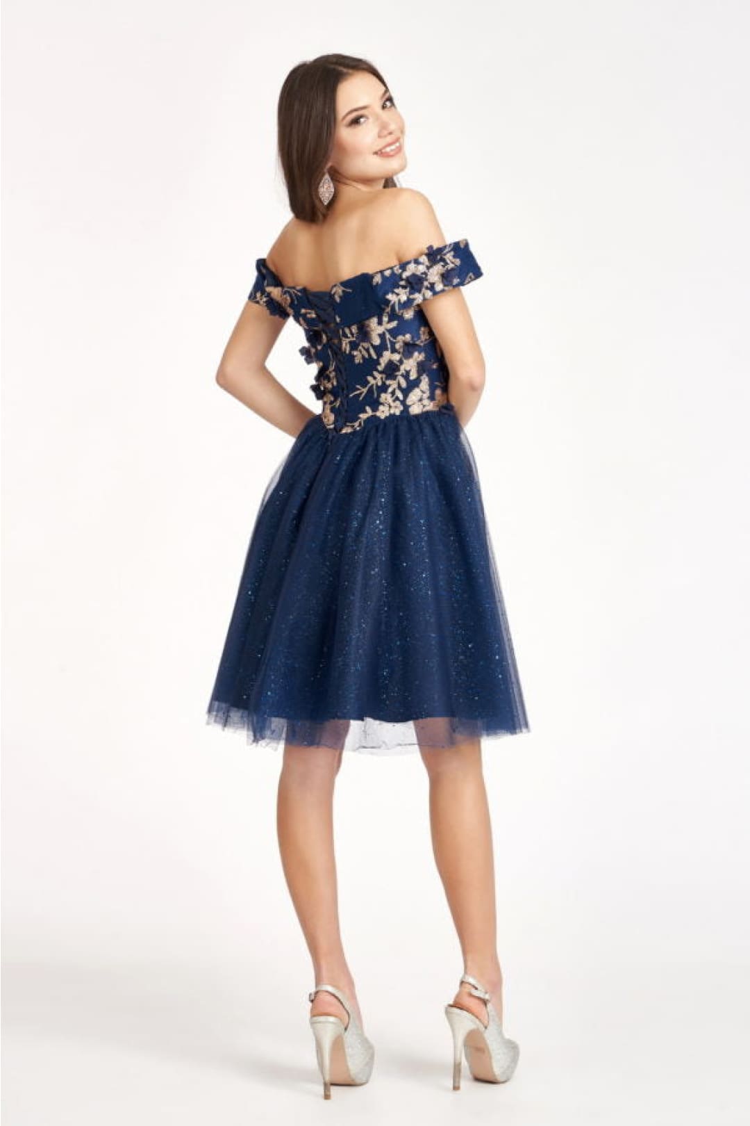 Glitter Print Short Off Shoulder Dress by Elizabeth KGS1978