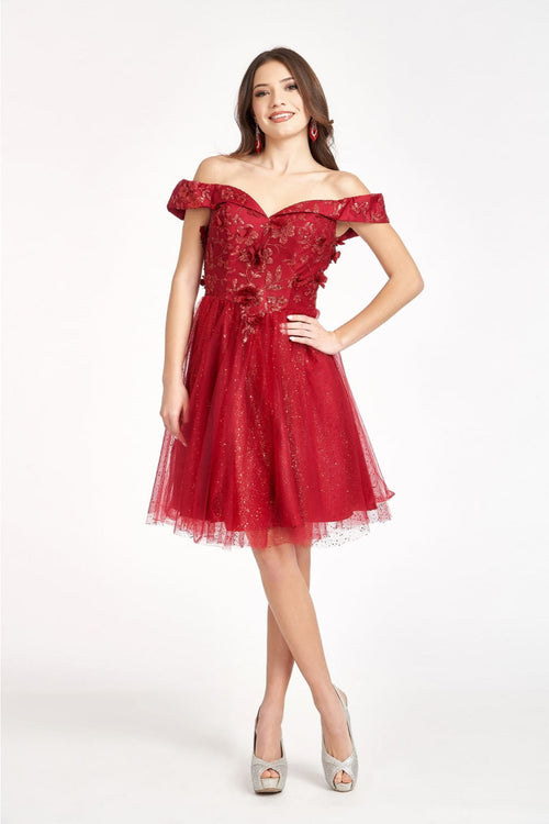 Glitter Print Short Off Shoulder Dress by Elizabeth KGS1978