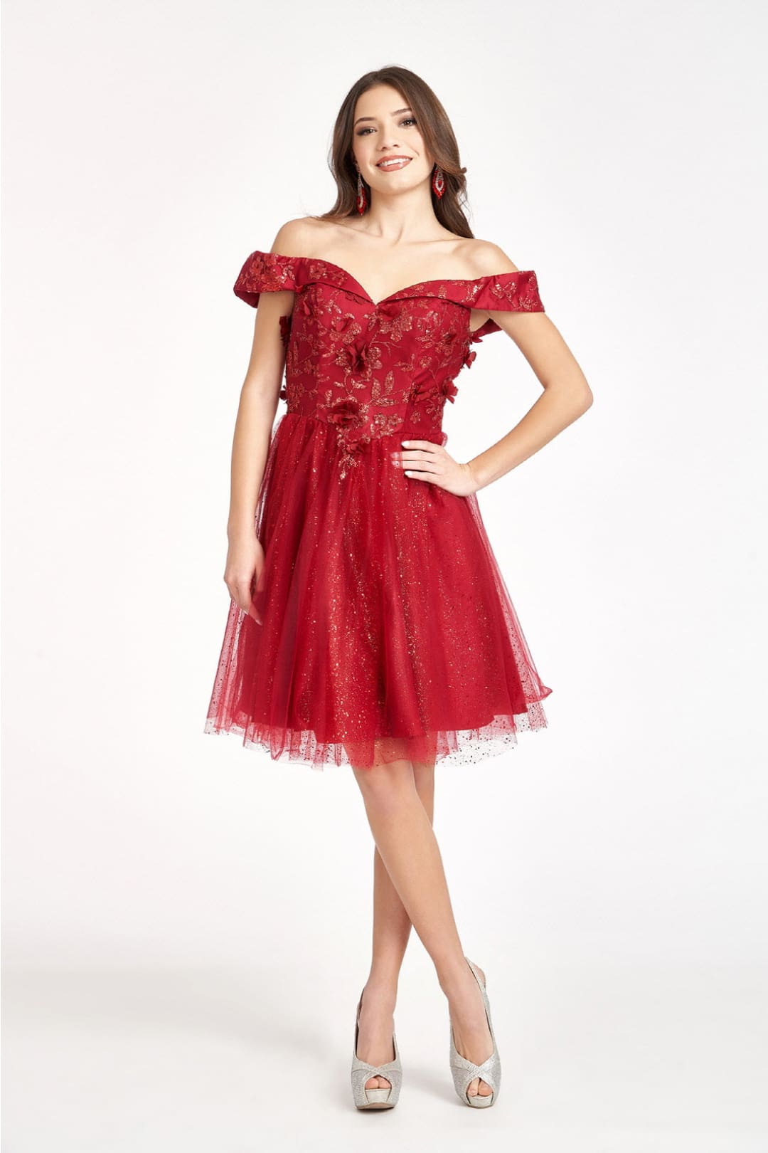 Glitter Print Short Off Shoulder Dress by Elizabeth KGS1978