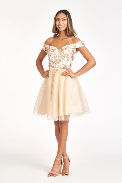 Glitter Print Short Off Shoulder Dress by Elizabeth KGS1978