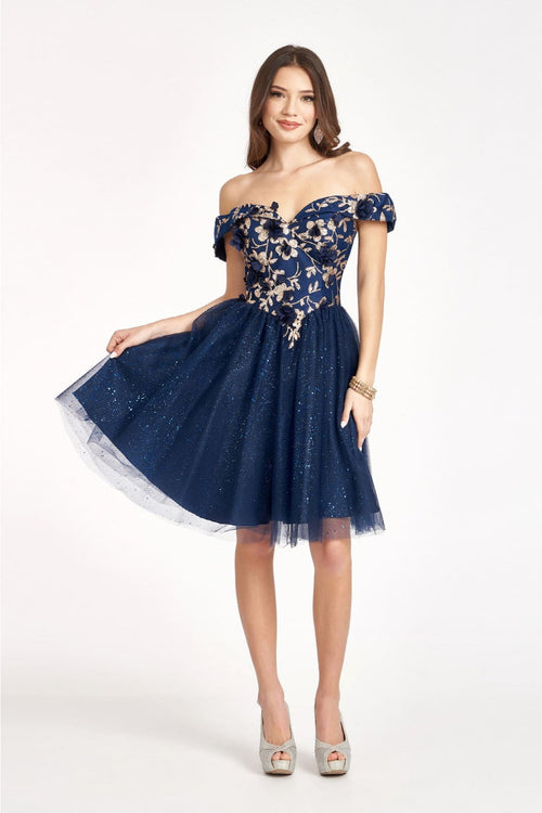 Glitter Print Short Off Shoulder Dress by Elizabeth KGS1978