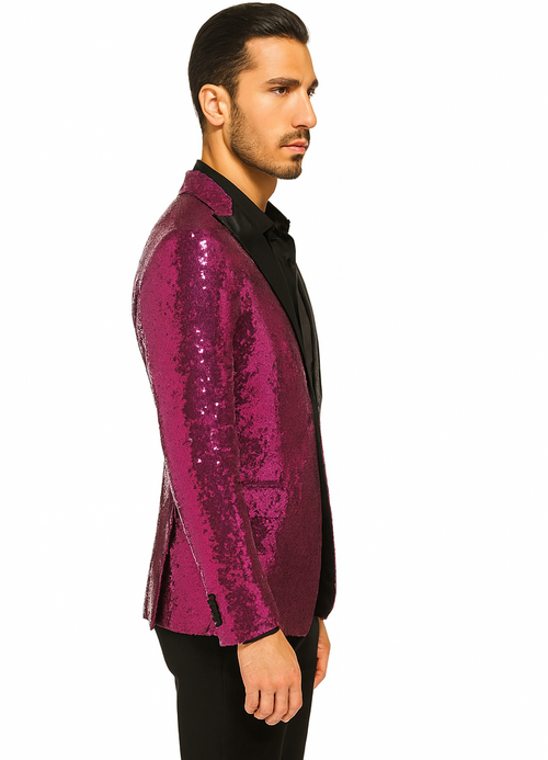 Glitter Tuxedo Dinner Jacket - Sequin Blazer - Hot Pink Flashy Stage Sport Coat By Alberto Nardoni