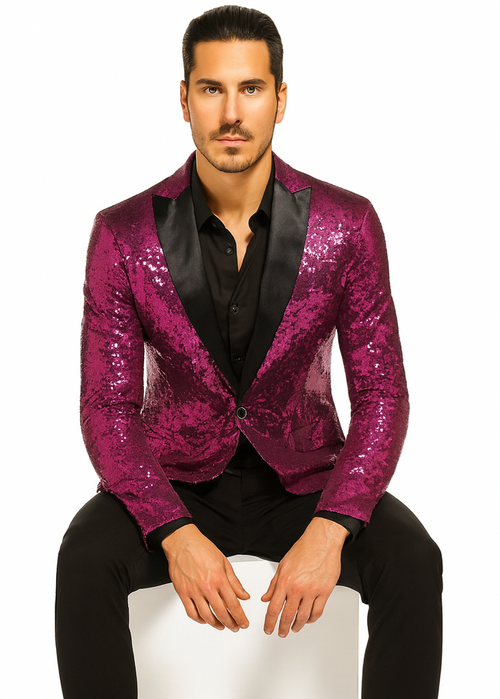Glitter Tuxedo Dinner Jacket - Sequin Blazer - Hot Pink Flashy Stage Sport Coat By Alberto Nardoni