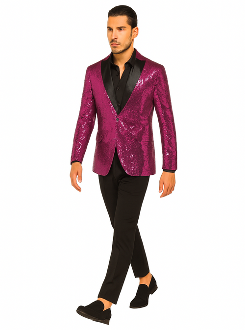 Glitter Tuxedo Dinner Jacket - Sequin Blazer - Hot Pink Flashy Stage Sport Coat By Alberto Nardoni