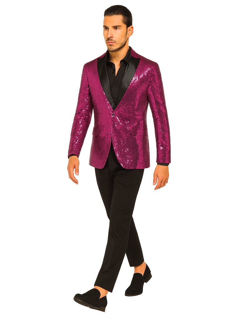 Glitter Tuxedo Dinner Jacket - Sequin Blazer - Hot Pink Flashy Stage Sport Coat By Alberto Nardoni