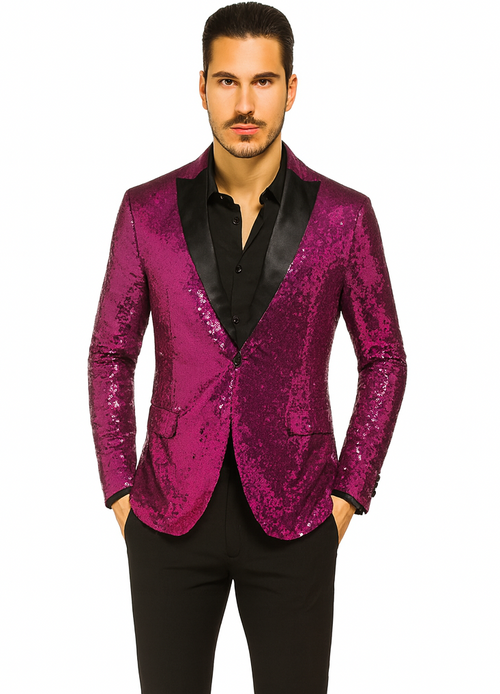 Glitter Tuxedo Dinner Jacket - Sequin Blazer - Hot Pink Flashy Stage Sport Coat By Alberto Nardoni