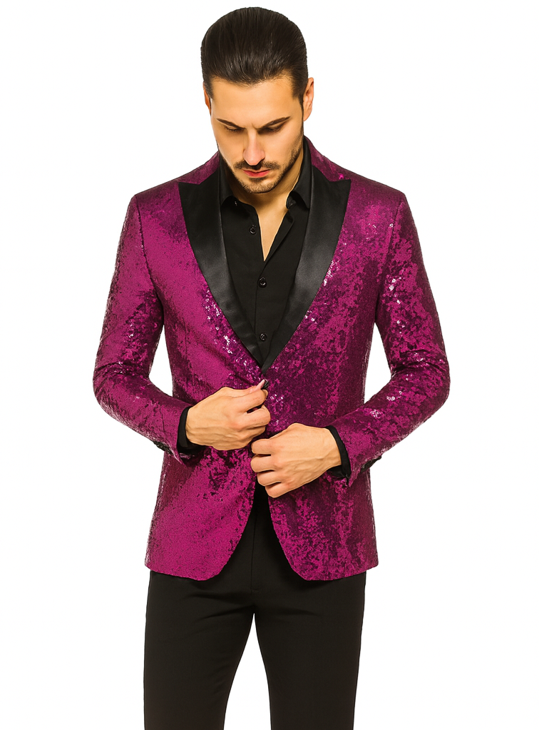 Glitter Tuxedo Dinner Jacket - Sequin Blazer - Hot Pink Flashy Stage Sport Coat By Alberto Nardoni