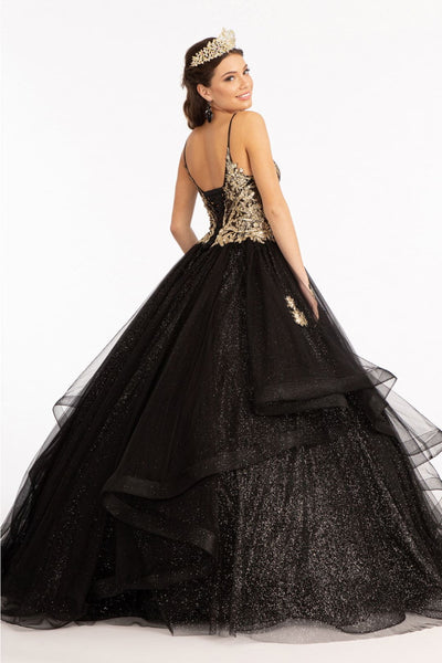 Black & Gold Quinceanera Dress Illusion Ball Gown by Elizabeth K GL3021