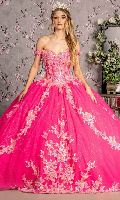Off Shoulder Quinceañera Ball Gown Glitter Tulle Floral Sweetheart Dress by GLS Gloria GL3469