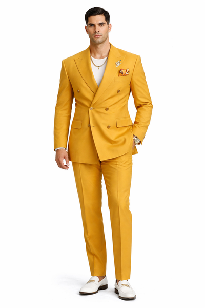 Reginald Bespoke Gold Double Breasted Fashion Men Suits for Prom | Gold Prom Dress