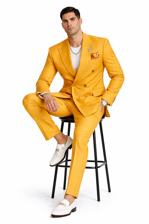 Reginald Bespoke Gold Double Breasted Fashion Men Suits for Prom