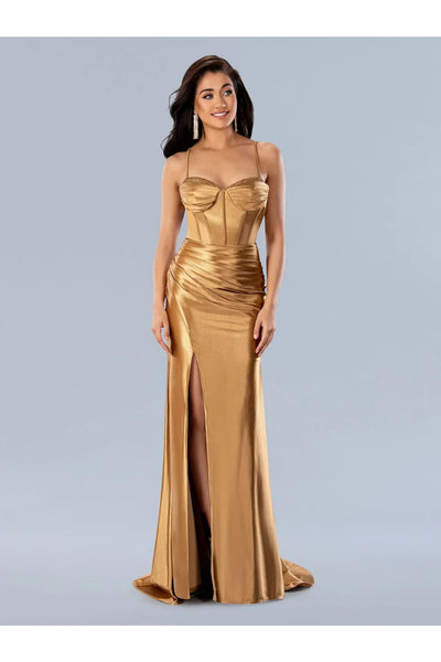 Gold Prom Dress Pleated Formal Evening Gown Stella Couture 24108