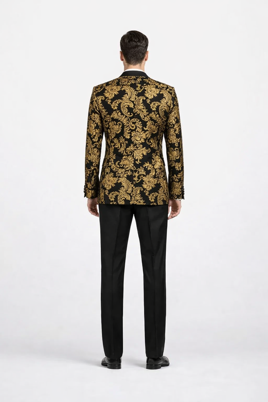 Gold Prom Tuxedo Suit - Gold Wedding Suit - Men's Modern Fit Velvet Floral Paisley Foil Tuxedo Jacket