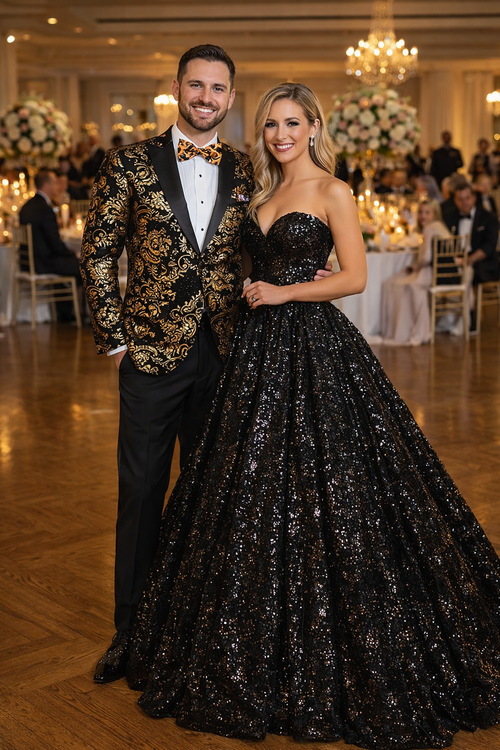 Gold Prom Tuxedo Suit - Gold Wedding Suit - Men's Modern Fit Velvet Floral Paisley Foil Tuxedo Jacket