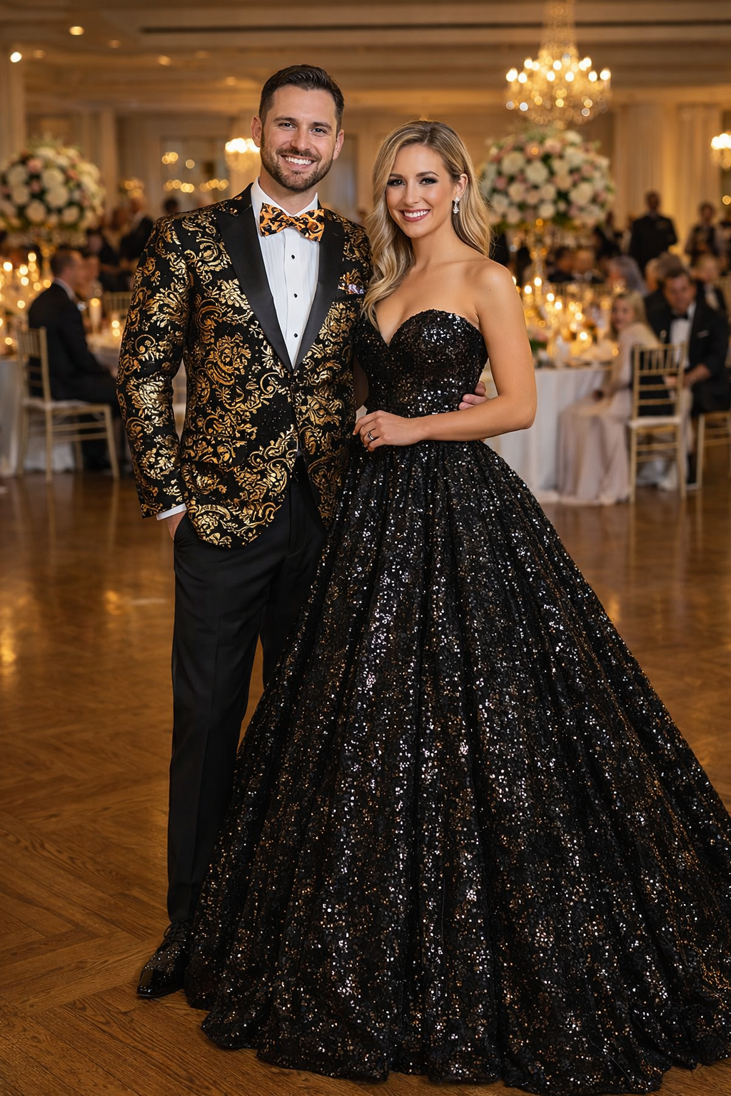 Gold Prom Tuxedo Suit - Gold Wedding Suit - Men's Modern Fit Velvet Floral Paisley Foil Tuxedo Jacket