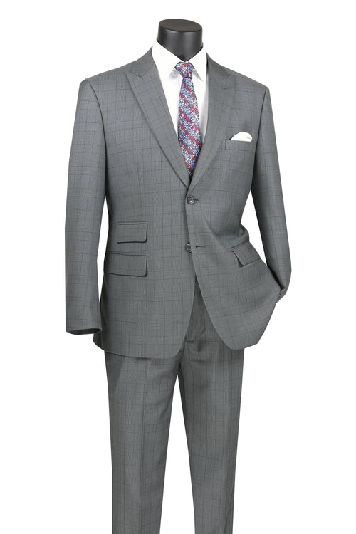 Gray Windowpane Modern Fit Suit by Vinci