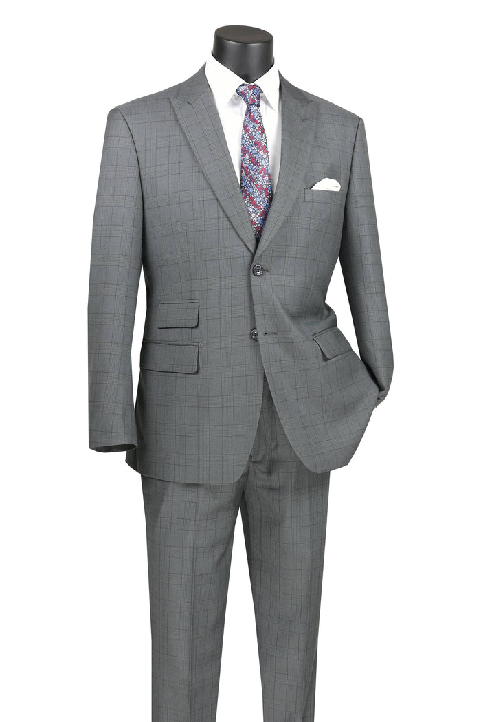 Gray Windowpane Modern Fit Suit by Vinci