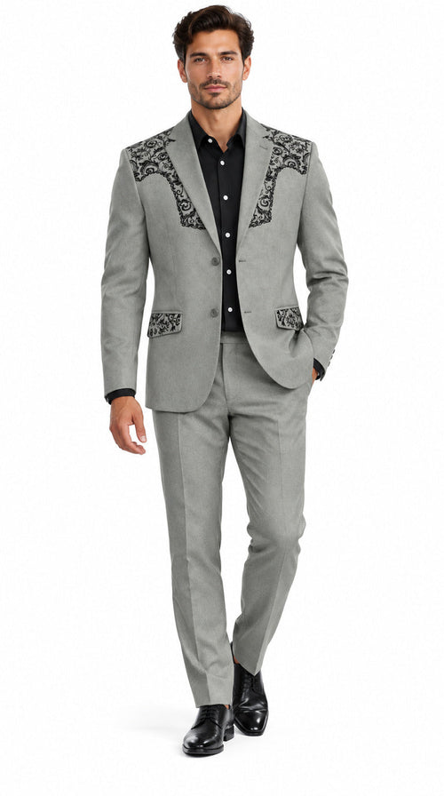 Men's Suede Cowboy Blazer Ultra Slim Fit LAM-516 in Color Gray