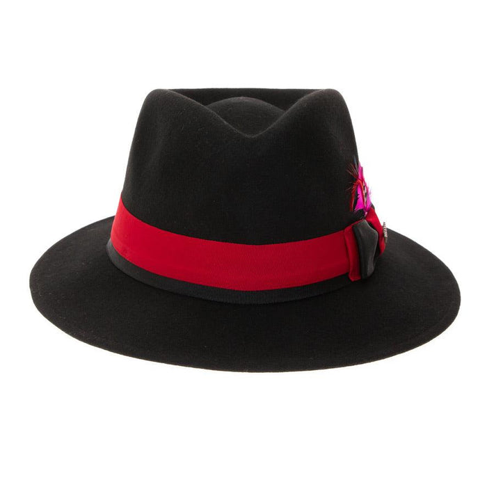 Black & Red Grayson Fedora 100% Australian Wool Crushable Hat by Ferrecci