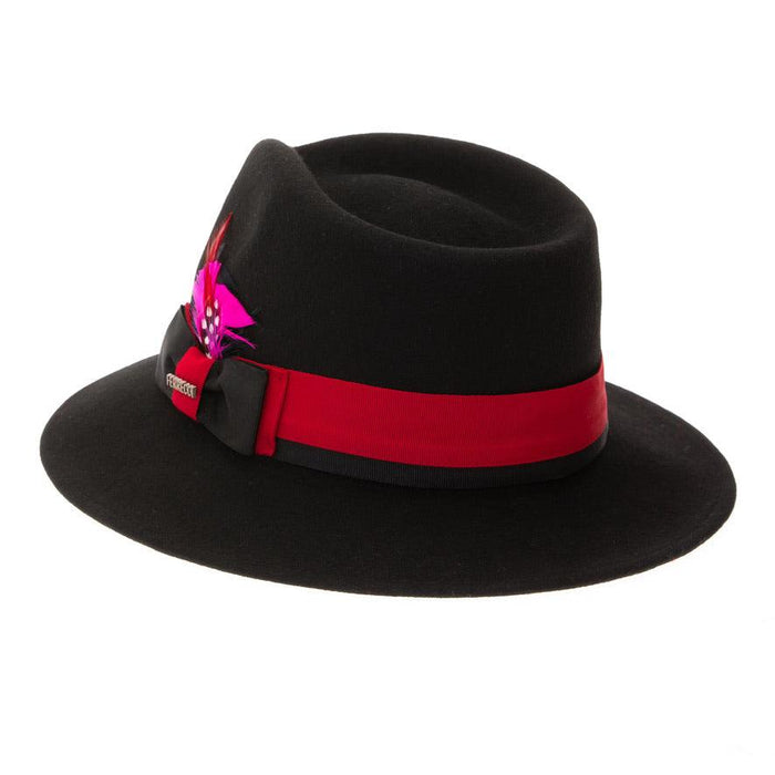 Black & Red Grayson Fedora 100% Australian Wool Crushable Hat by Ferrecci