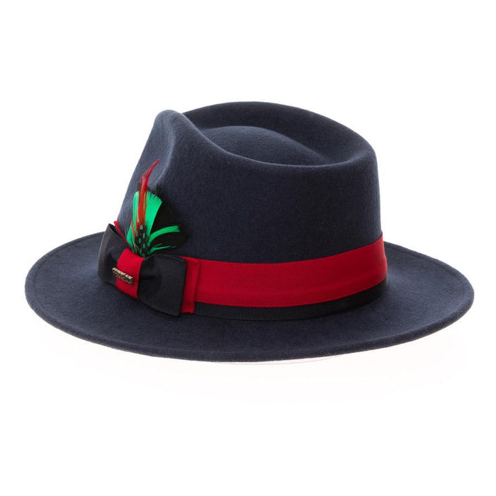 Navy & Red Grayson Fedora 100% Australian Wool Crushable Hat by Ferrecci