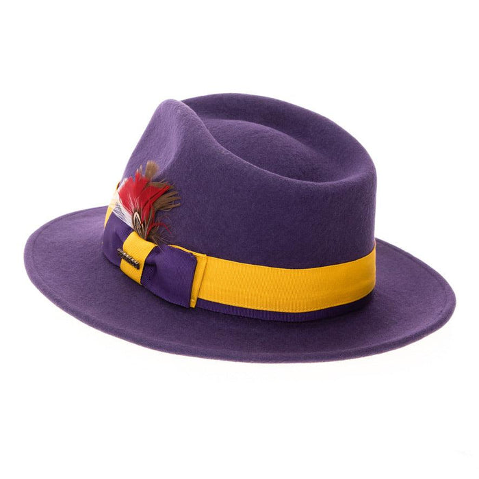 Purple & Gold Grayson Fedora 100% Australian Wool Crushable Hat by Ferrecci