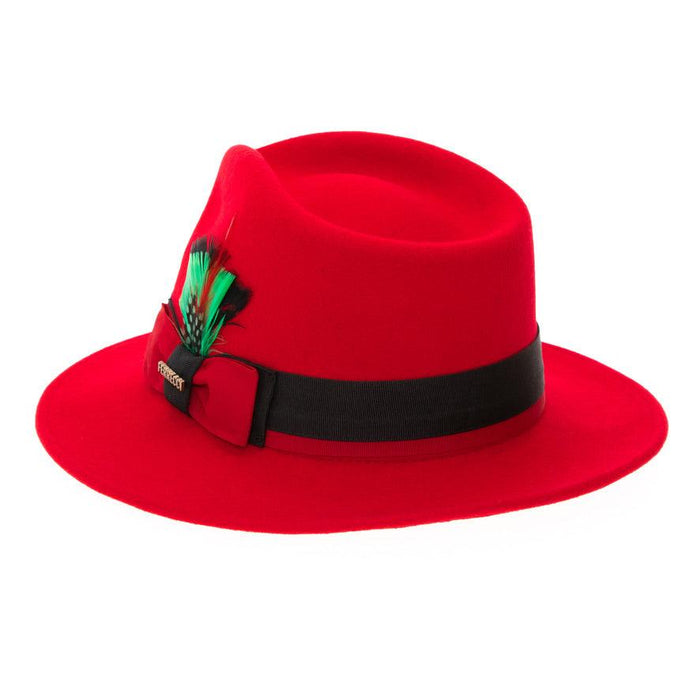 Red & Black Grayson Fedora 100% Australian Wool Crushable Hat by Ferrecci