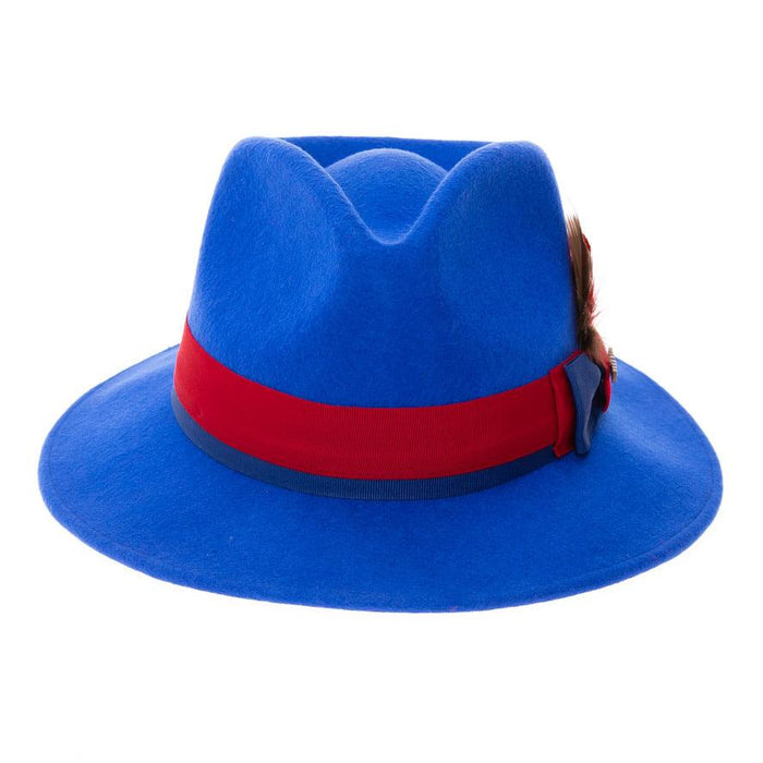 Royal Blue & Red Grayson Fedora 100% Australian Wool Crushable Hat by Ferrecci