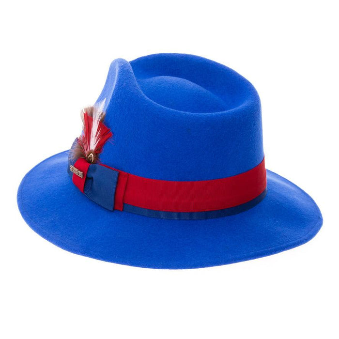 Royal Blue & Red Grayson Fedora 100% Australian Wool Crushable Hat by Ferrecci